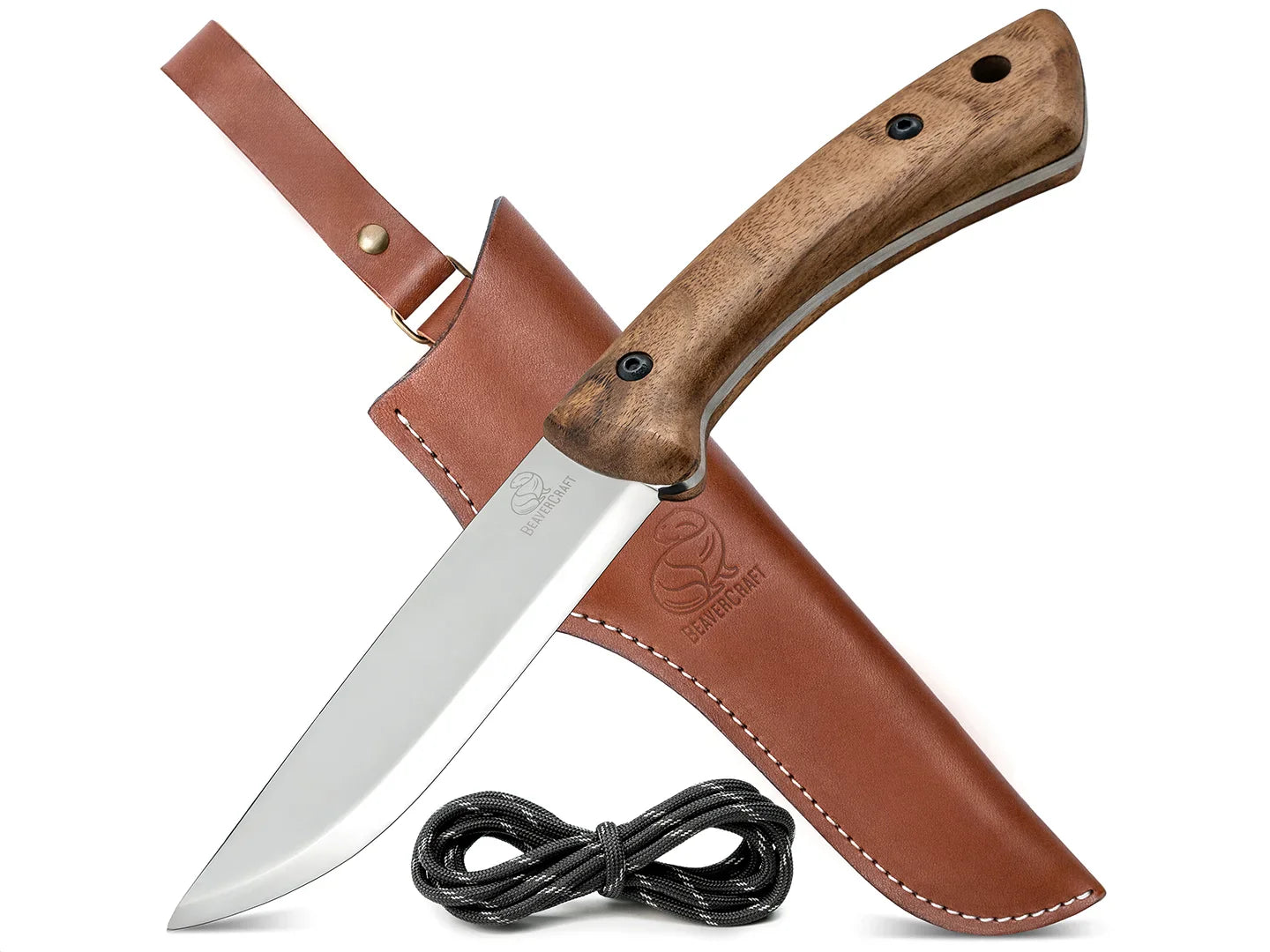 Carbon Steel Bushcraft Knife Impregnated Walnut Handle with Leather Sheath