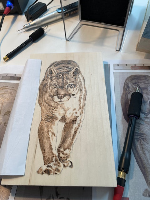 Pyrography Class January 24 2026 - Cougar Portrait