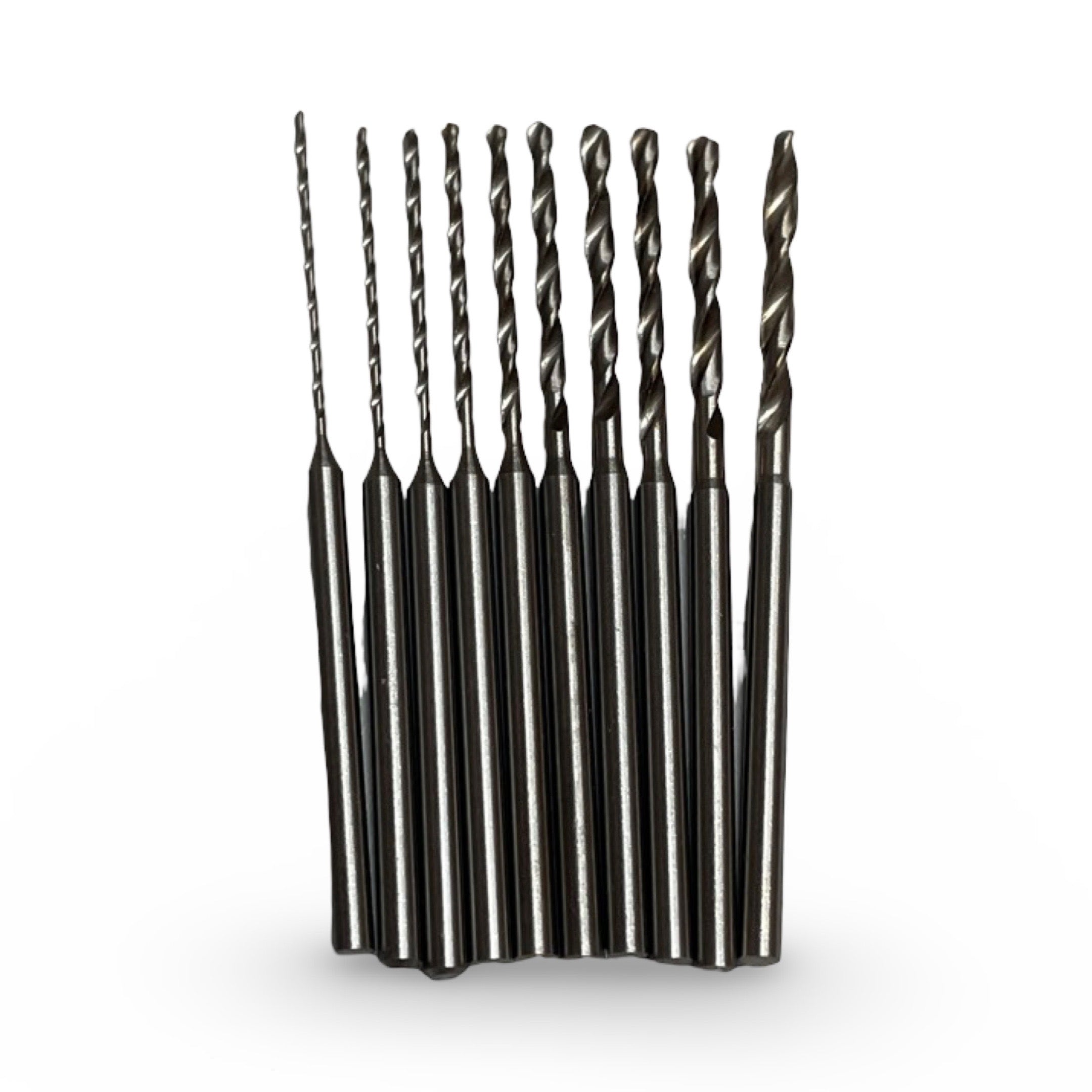10 piece HSS (silver) Metric drill bit set .5mm-2.2mm w 3/32" Shank