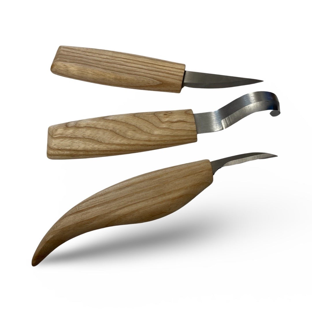 Set of 3 Carving knives. Roughing knife, detail knife and hollowing knife.
