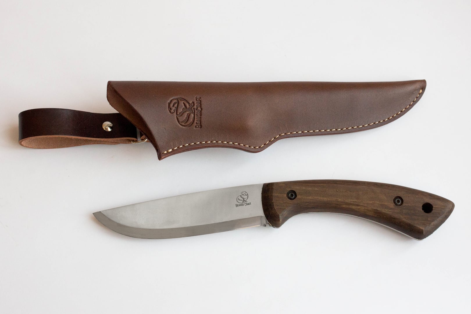 Carbon Steel Bushcraft Knife Impregnated Walnut Handle with Leather Sheath