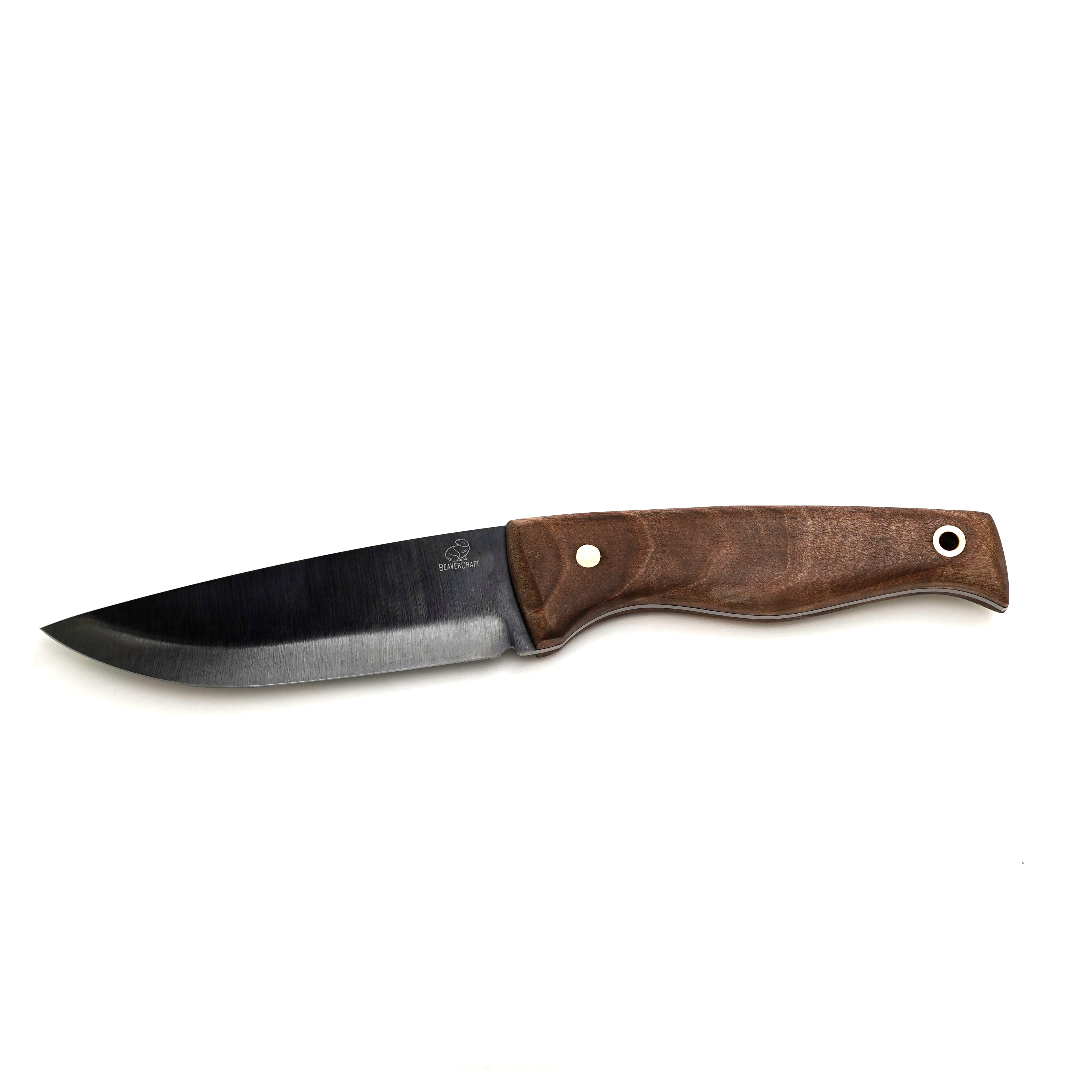 Carbon Steel Blued-Blade Bushcraft Knife Walnut Handle with Leather Sheath