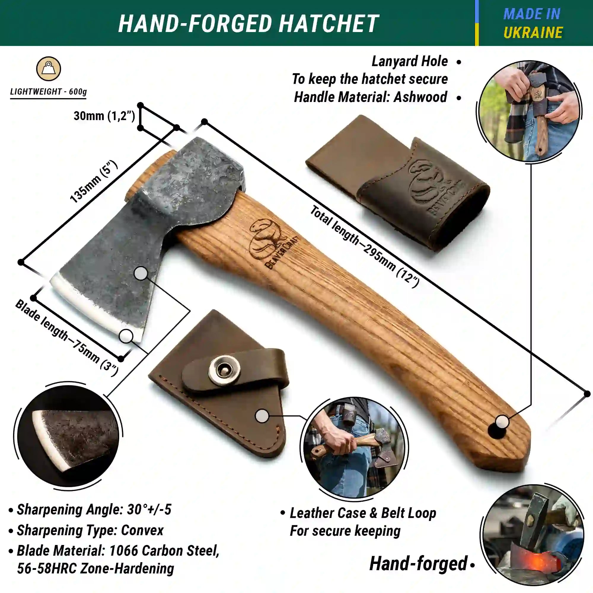 Compact Wood Hatchet for Carving or Bushcraft