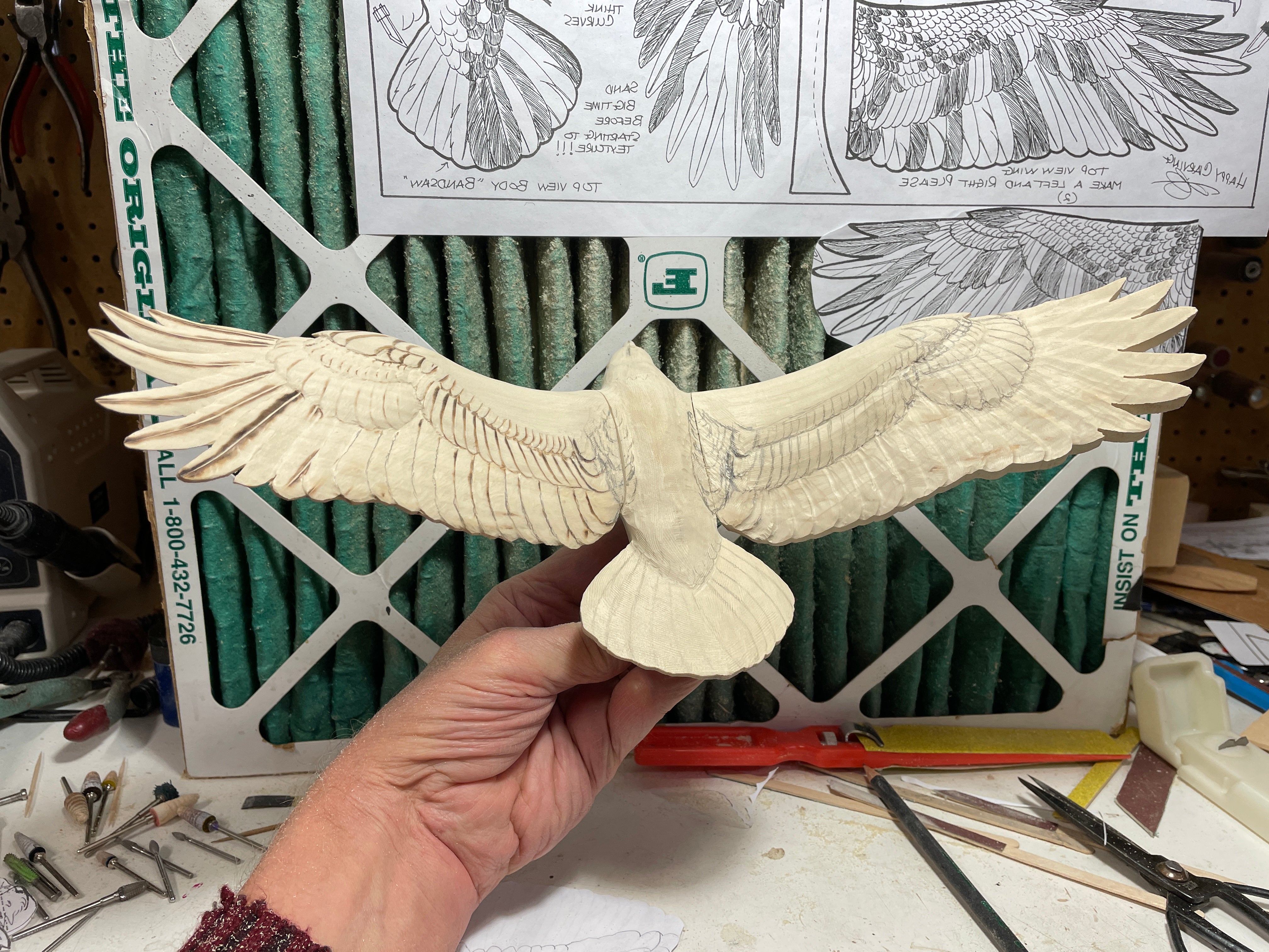 Carve and Texture a Miniature Soaring Bald Eagle with Cam Merkle
