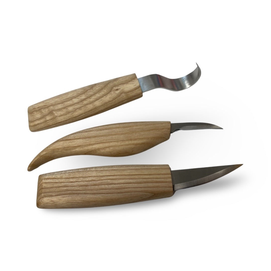 Set of 3 Carving knives. Roughing knife, detail knife and hollowing knife.